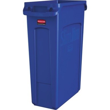 Rubbermaid Commercial Slim Jim 23-Gallon Vented Waste Containers - 23 gal Capacity - Handle, Durable - 30&quot; Height x 22&quot; Width x 11&quot; Depth - Blue - 4 / Carton