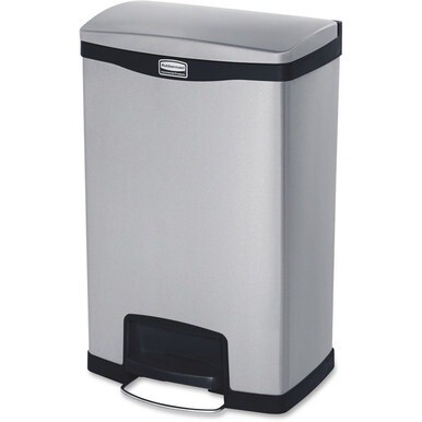 Rubbermaid Commercial Slim Jim Metal 13G Front Step Can - 13 gal Capacity - 28.7&quot; Height x 13.7&quot; Width - Stainless Steel, Poly - Black - 1 Each