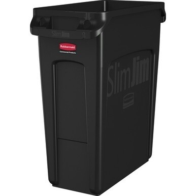 Rubbermaid Commercial Slim Jim 16-Gallon Vented Waste Container - 16 gal Capacity - Rectangular - Handle, Durable, Chemical Resistant, Crush Resistant, Recyclable - 25&quot; Height x 11&quot; Width x 22&quot; Depth 