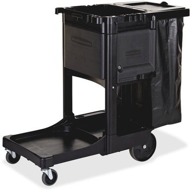Rubbermaid Commercial Executive Janitor Cleaning Cart - 3 Shelf - 8&quot; , 4&quot; Caster Size - x 21.8&quot; Width x 46&quot; Depth x 38&quot; Height - Black - 1 Each