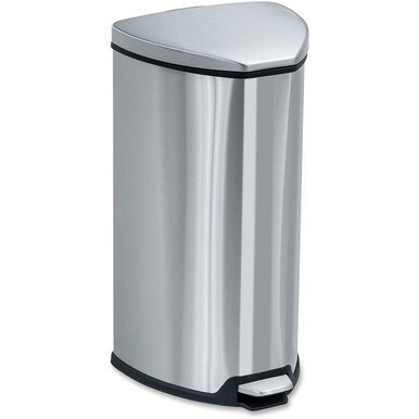 Safco Hands-free Step-on Stainless Receptacle - 7 gal Capacity - 21&quot; Height x 14&quot; Width x 14&quot; Depth - Steel - Stainless Steel - 1 Each