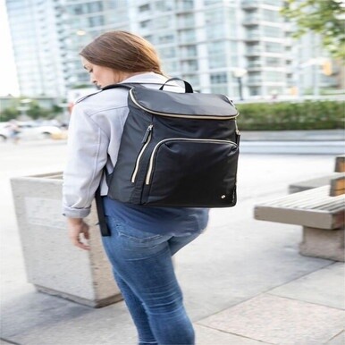 Samsonite Deluxe Carrying Case (Backpack) for 9.7&quot; to 15.6&quot; Notebook, Tablet, Pen, Accessories, Water Bottle, Key - Black - Water Resistant - Nylon Fabric, Vinyl Body - Female