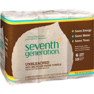 Seventh Generation 100% Recycled Paper Towels - 2 Ply - 11&quot; x 9&quot; - 120 Sheets/Roll - Natural - Paper - Unbleached, Chlorine-free, Fragrance-free, Dye-free, Ink-free, Absorbent - For Kitchen, Household