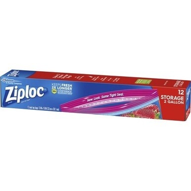 Ziploc&amp;reg; 2-gallon Storage Bags - Extra Large Size - 2 gal Capacity - 13&quot; Width - Zipper Closure - Plastic - 12/Box - Food, Money, Vegetables, Fruit, Yarn, Cosmetics, Business Card, Map, Meat, Seafo