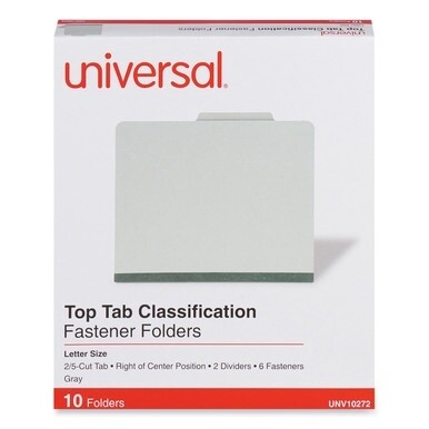 Six-Section Pressboard Classification Folders, 2&quot; Expansion, 2 Dividers, 6 Fasteners, Letter Size, Gray Exterior, 10/Box