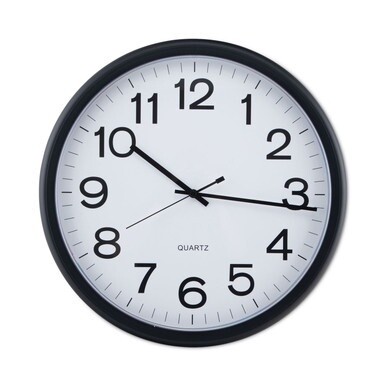 Round Wall Clock, 13.5&quot; Overall Diameter, Black Case, 1 AA (sold separately)
