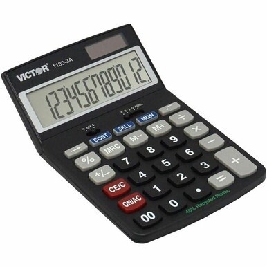 Victor 11803A Business Calculator - Easy-to-read Display, Auto Power Off - 12 Digits - LCD - Battery/Solar Powered - 1.1&quot; x 4&quot; x 6.5&quot; - Black - Plastic - 1 Each