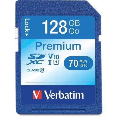 Verbatim 128GB Premium SDXC Memory Card, UHS-I Class 10 - Class 10/UHS-I (U1) - 90 MB/s Read1 Pack - 300x Memory Speed