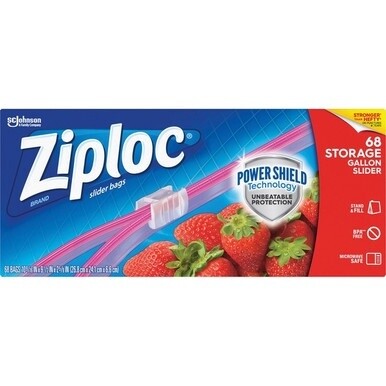 Ziploc&amp;reg; Gallon Storage Slider Bags - Large Size - 10.56&quot; Width x 2.63&quot; Length x 9.50&quot; Depth - Sliding Closure - Blue - 1Each - 68 Per Box - Food, Supplies