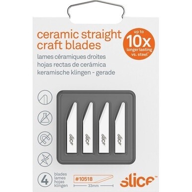 Slice Ceramic Craft Knife Cutting Blades - 1.30&quot; Length - Non-conductive, Non-magnetic, Rust Resistant, Non-sparking - Zirconium Oxide - 4 / Pack - White