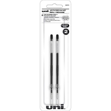 uni&amp;reg; Jetstream RT Ballpoint Pen Refills - 1 mm, Medium Point - Black Ink - Super Ink, Water Resistant Ink, Fade Resistant, Fraud Resistant - 2 / Pack