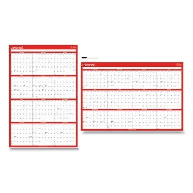 Erasable Wall Calendar, 24 x 36, White/Red Sheets, 12-Month (Jan to Dec): 2024