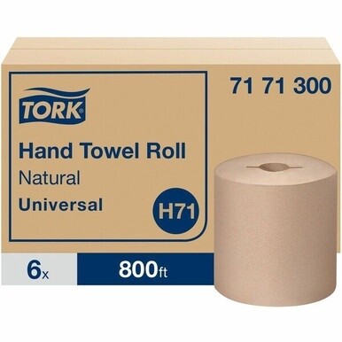 TORK Hand Towel Roll Natural H71 - Tork Hand Towel Roll, Natural, Universal, H71, Large, 100% Recycled, 1-Ply, White, 6 Rolls x 800 ft, 7171300