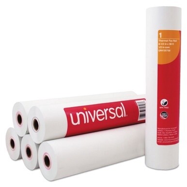 Direct Thermal Printing Fax Paper Rolls, 0.5&quot; Core, 8.5&quot; x 98 ft, White, 6/Pack