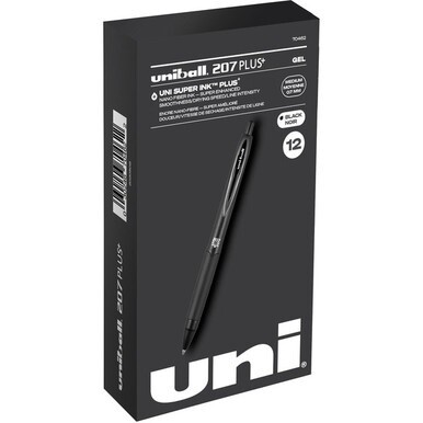 uniball&amp;trade; 207 Plus+ Gel Pen - Medium Pen Point - 0.7 mm Pen Point Size - Retractable - Black Gel-based, Nanofiber Ink Ink - Black Metal Barrel - 1 / Dozen