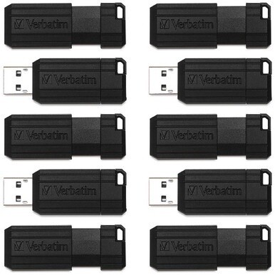 Microban 64GB PinStripe USB Flash Drive - Business 10pk - Black - 64 GB - USB 2.0 Type A - Black - 10 / Pack