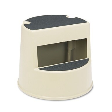 Rolling Step Stool, Curved Design, 2-Step, Retracting Casters, 350 lb Capacity, 16&quot; Diameter x 13.5&quot;h, Beige