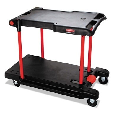 Convertible Utility Cart, Plastic, 2 Shelves, 400 lb Capacity, 23.88&quot; x 45.13&quot; x 34.38&quot;, Black