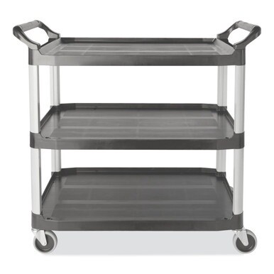 Xtra Utility Cart with Open Sides, Plastic, 3 Shelves, 300 lb Capacity, 20&quot; x 40.63&quot; x 37.8&quot;, Gray