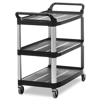 Xtra Utility Cart with Open Sides, Plastic, 3 Shelves, 300 lb Capacity, 40.63&quot; x 20&quot; x 37.81&quot;, Black