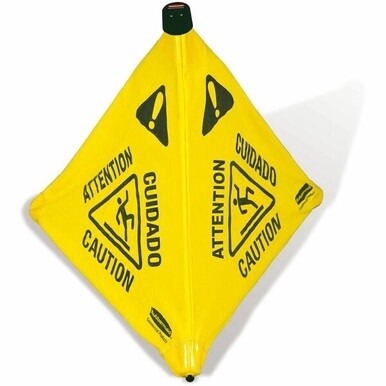 Rubbermaid Commercial 30&quot; Pop-Up Caution Safety Cone - 1 Each - Caution, Attention, Cuidado Print/Message - 21&quot; Width x 30&quot; Height x 21&quot; Depth - Wall Mountable - Durable, Multilingual, Three-sided, Fo