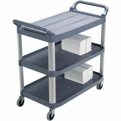 Rubbermaid Commercial 3-Shelf Mobile Utility Cart - 3 Shelf - 300 lb Capacity - 4&quot; Caster Size - Aluminum - x 40.6&quot; Width x 20&quot; Depth x 37.8&quot; Height - Aluminum Frame - Gray - 1 Each