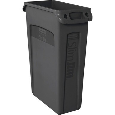 Rubbermaid Commercial Slim Jim 23-Gallon Vented Waste Containers - 23 gal Capacity - Rectangular - Durable, Handle - 30&quot; Height x 11&quot; Width x 22&quot; Depth - Black - 4 / Carton