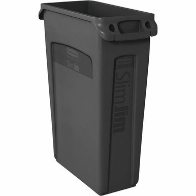 Rubbermaid Commercial Slim Jim 23-Gallon Vented Waste Container - 23 gal Capacity - Rectangular - Durable, Handle - 30&quot; Height x 11&quot; Width x 22&quot; Depth - Black - 1 Each