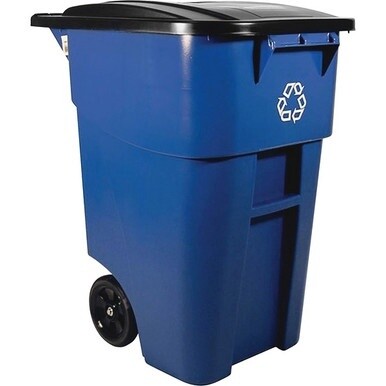 Rubbermaid Commercial Brute Recycling Rollout Container - Swing Lid - 50 gal Capacity - Rectangular - Mobility, Heavy Duty, Wheels, Lid Locked, Easy to Clean, Hinged, Durable - 36.5&quot; Height x 23.4&quot; Wi