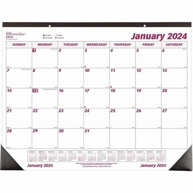 Brownline Professional Monthly Desk/Wall Calendar - Julian Dates - Monthly - 1 Year - January 2024 - December 2024 - 1 Month Single Page Layout - 22" x 17" Sheet Size - Desk Pad - White - Paper - Eyel