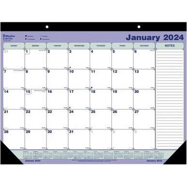 Blueline Monthly Desk/Wall Calendar 2024 - Monthly - 1 Year - January 2024 - December 2024 - 1 Month Single Page Layout - 21 1/4" x 16" Sheet Size - Desk Pad - White - Paper - Hanging Loop, Tear-off -