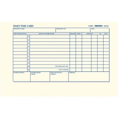Rediform Daily Time Clock Cards - 100 Sheet(s) - Gummed - 1 Part - 4.25" x 7" Sheet Size - White - Manila Sheet(s) - 1 / Pad