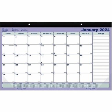 Blueline Monthly Compact Desk Pad/Wall Calendar - Monthly - 1 Year - January 2024 - December 2024 - 1 Month Single Page Layout - 17 3/4" x 10 7/8" Sheet Size - Chipboard - Desk Pad - Blue, Green - Chi