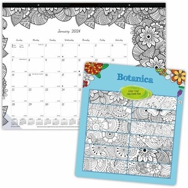 Blueline DoodlePlan Desk Pad - Botanica - Julian - Monthly - January 2022 till December 2022 - 1 Month Single Page Layout - Desk Pad - White - Chipboard - Eyelet, Tear-off, Compact, Reinforced - 22" x