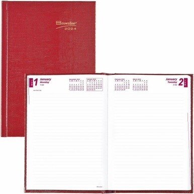 Brownline Daily Planner - Daily - 1 Year - January 2024 - December 2024 - 1 Day Single Page Layout - 5 3/4&quot; x 8 1/4&quot; Sheet Size - Desktop - Red CoverNotepad - 1 Each