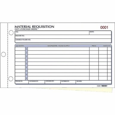 Rediform Material Requisition Purchasing Forms - 50 Sheet(s) - 2 PartCarbonless Copy - 7.87&quot; x 4.25&quot; Sheet Size - White, Yellow - Black Print Color - 1 Each