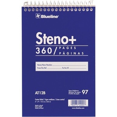Blueline White Paper Wirebound Steno Pad - 350 Sheets - Wire Bound - Front Ruling Surface - 6&quot; x 9&quot; - White Paper - Cardboard Cover - Stiff-cover - 1 Each