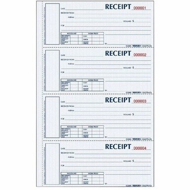 Rediform Hardbound Numbered Money Receipt Books - 200 Sheet(s) - 3 PartCarbonless Copy - 2.75&quot; x 6.87&quot; Form Size - 8&quot; x 11&quot; Sheet Size - White, Canary, Pink - Red Print Color - 1 Each