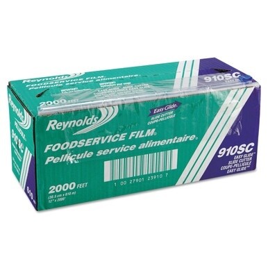 PVC Food Wrap Film Roll in Easy Glide Cutter Box, 12&quot; x 2,000 ft, Clear