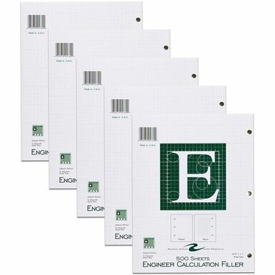Roaring Spring 5x5 Graph Ruled Engineering Loose Leaf Filler Paper - 500 Sheets - 1000 Pages - Printed - Back Ruling Surface - 3 Hole(s) - 15 lb Basis Weight - 56 g/m&amp;#178; Grammage - 11&quot; x 8 1/2&quot; - 1