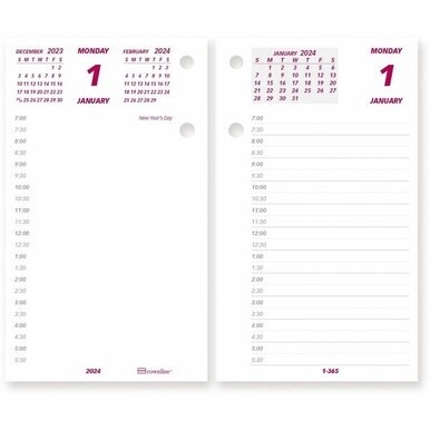 Brownline Daily Calendar Pad Refill - Daily - 1 Year - January 2024 - December 2024 - 7:00 AM to 6:30 PM - Half-hourly - 1 Day Double Page Layout - 6" x 3 1/2" Sheet Size - White - Paper - Reference C