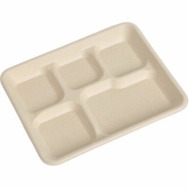 BluTable 8&quot;x10&quot; 5-Compartment Lunch Trays - Food - Natural - Molded Fiber, Sugarcane Fiber Body - 500 / Carton