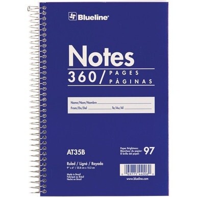 GSA MAS Blueline White Paper Wirebound Steno Pad - 360 Sheets - Spiral - Front Ruling Surface - 9" x 6" - White Paper - BlueCardboard Cover - Flexible Cover - 1 Each