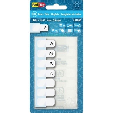 Redi-Tag Permanent Stick Write-On Index Tabs - 104 Write-on Tab(s) - 1&quot; Tab Height x 0.43&quot; Tab Width - Self-adhesive, Permanent - White Plastic Tab(s) - 104 / Pack