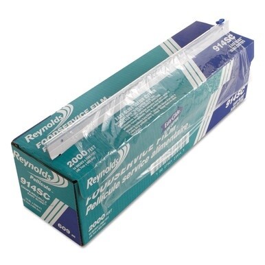 PVC Food Wrap Film Roll in Easy Glide Cutter Box, 18&quot; x 2,000 ft, Clear