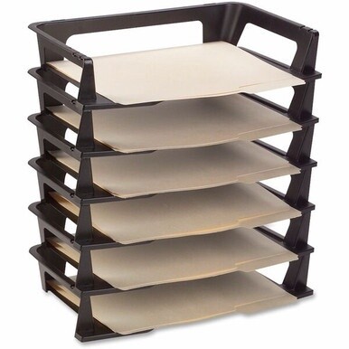 Rubbermaid Regeneration Stacking Letter Trays - 6 Tier(s) - 2.8&quot; Height x 15.3&quot; Width x 9.1&quot; DepthDesktop - Stackable, Collapsible - 70% Recycled - Black - Plastic - 6 / Pack