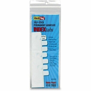 Redi-Tag Permanent Stick Write-On Index Tabs - 416 Write-on Tab(s) - 1&quot; Tab Height x 0.43&quot; Tab Width - Self-adhesive, Permanent - White Plastic Tab(s) - 416 / Pack