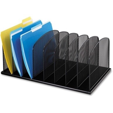 Safco Mesh Desk Organizers - 8 Compartment(s) - 2&quot; - 8.3&quot; Height x 19.3&quot; Width x 11.5&quot; DepthDesktop - Powder Coated - Black - Steel - 1 Each