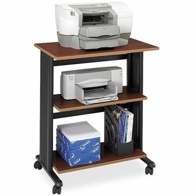Safco Muv Three Level Adjustable Printer Stand - 175 lb Load Capacity - 3 x Shelf(ves) - 35&quot; Height x 29.5&quot; Width x 20&quot; Depth - Floor - Laminate - Steel, Wood, Melamine, Polyvinyl Chloride (PVC) - Che