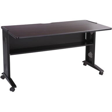 Safco 54&quot;W Reversible Top Mobile Desk - For - Table TopRectangle Top - 28&quot; Table Top Length x 53.50&quot; Table Top Width x 1&quot; Table Top Thickness - Assembly Required - Medium Oak - Steel - 1 Each